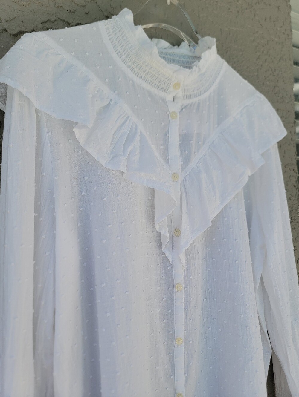 LOFT White Swiss Dot Ruffle Smocked high neck Blouse XL NWT Romantic Cottagecore - Picture 5 of 13